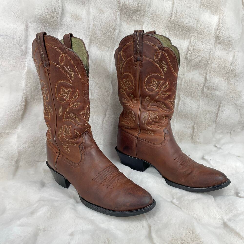 🔥Ariat Heritage Western Performance Leather Boots Round Toe Barn Cowgirl 7.5 B